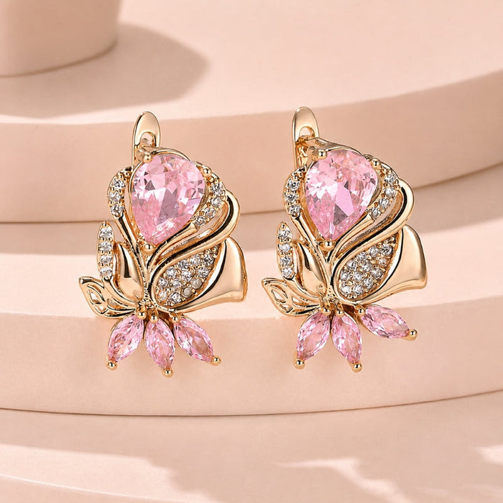 Lustrous Pink Teardrop Leaf Earrings