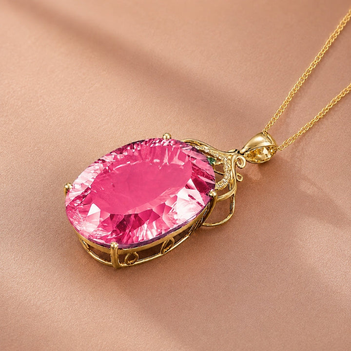Exquisite Pink Crystal Charm Necklace