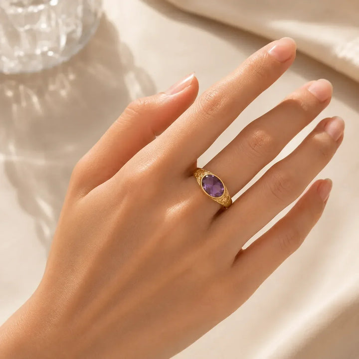 Vintage Crystal Amethyst Gold-Tone Ring