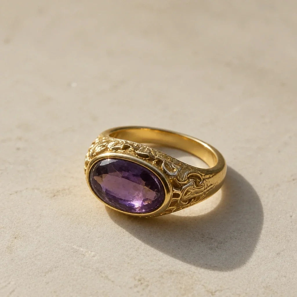 Vintage Crystal Amethyst Gold-Tone Ring