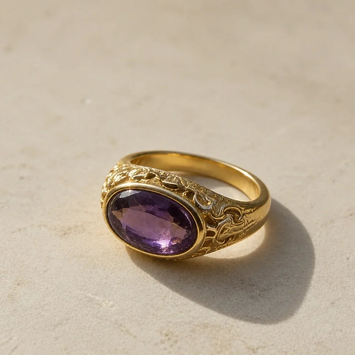 Vintage Crystal Amethyst Gold-Tone Ring