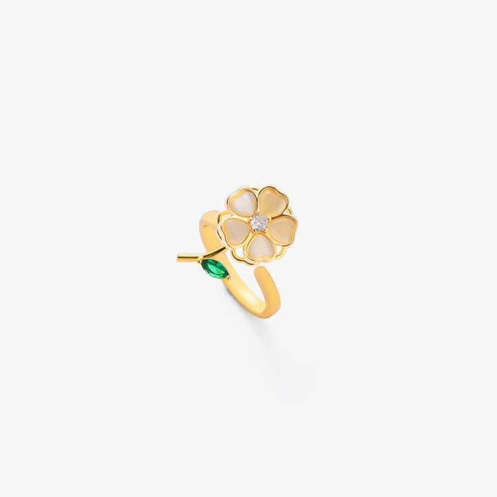 Rotating Leaf Emerald Ring | Gold-Tone