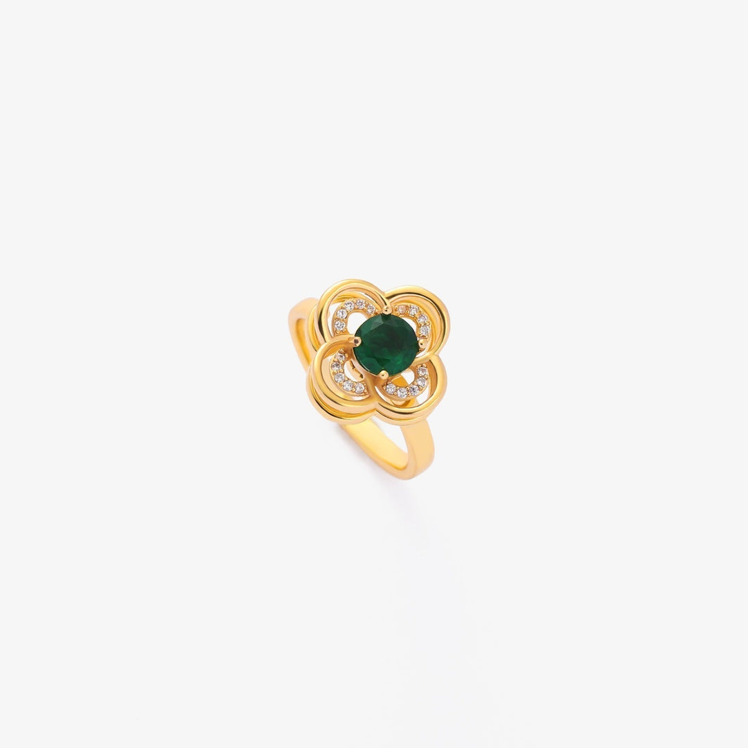 Rotating Clover Halo Emerald Ring | Gold-Tone