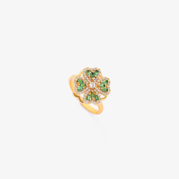 Rotating Clover Emerald Ring | Gold-Tone