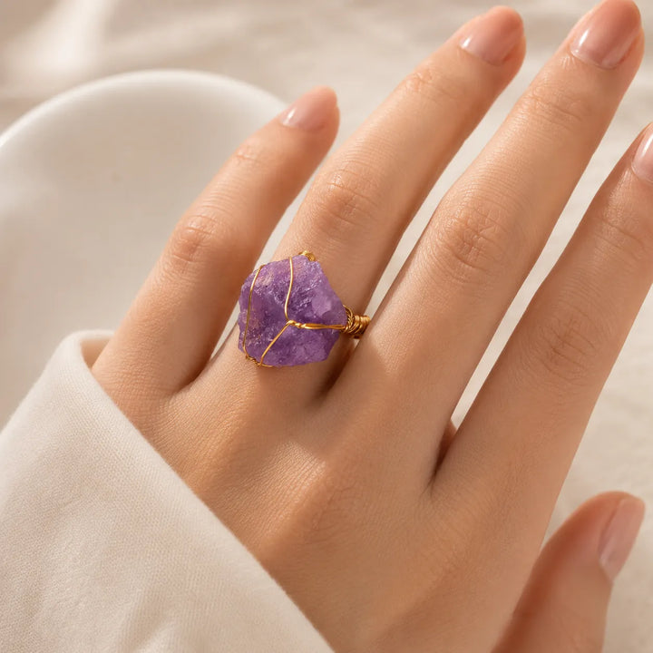 Wrapped Crystal Amethyst Gold-Tone Ring