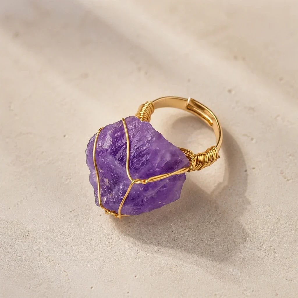 Wrapped Crystal Amethyst Gold-Tone Ring