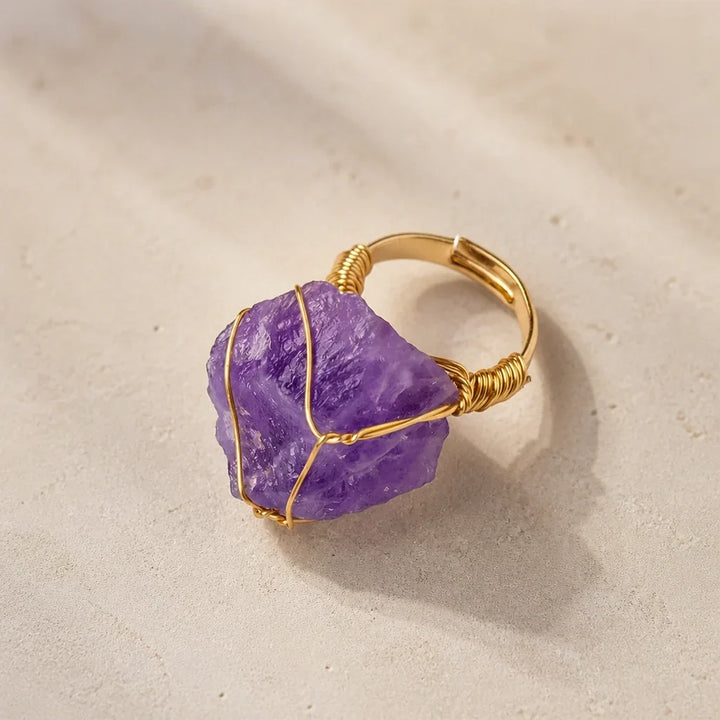 Wrapped Crystal Amethyst Gold-Tone Ring