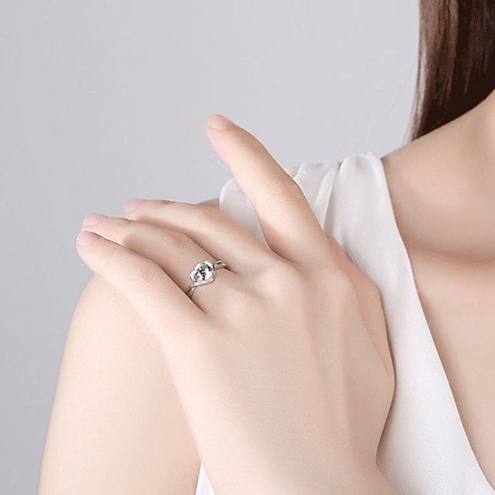 Zircon Heart Ring, worn on the hand