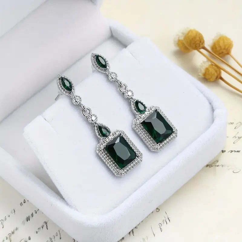 Clarion Verdancia Emerald Earrings | Silver-Tone