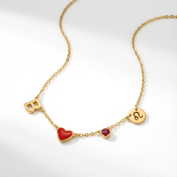 Heart Initial Necklace, close-up detail