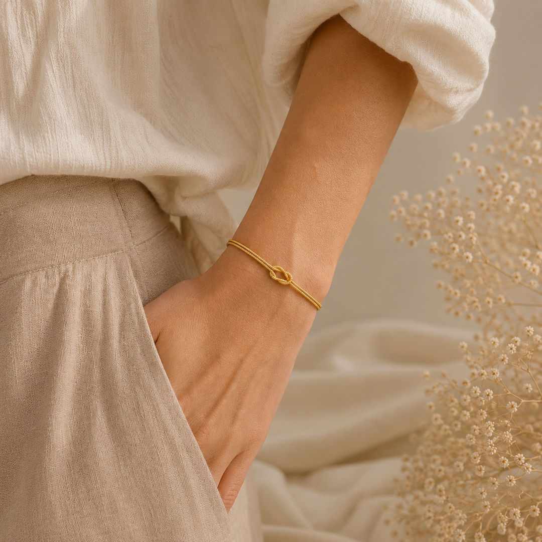 Eternal Bond Knot Bracelets, shown on the model