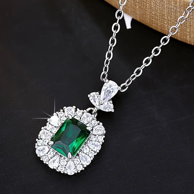 Meliora Brenswyn Emerald Necklace | Silver-Tone