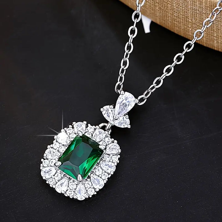 Meliora Brenswyn Emerald Necklace | Silver-Tone