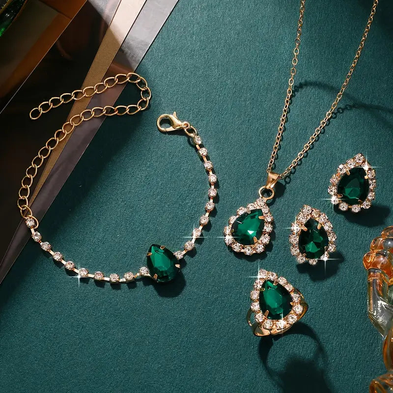 Elisandre Vermont Emerald Jewelry Set | Gold-Tone
