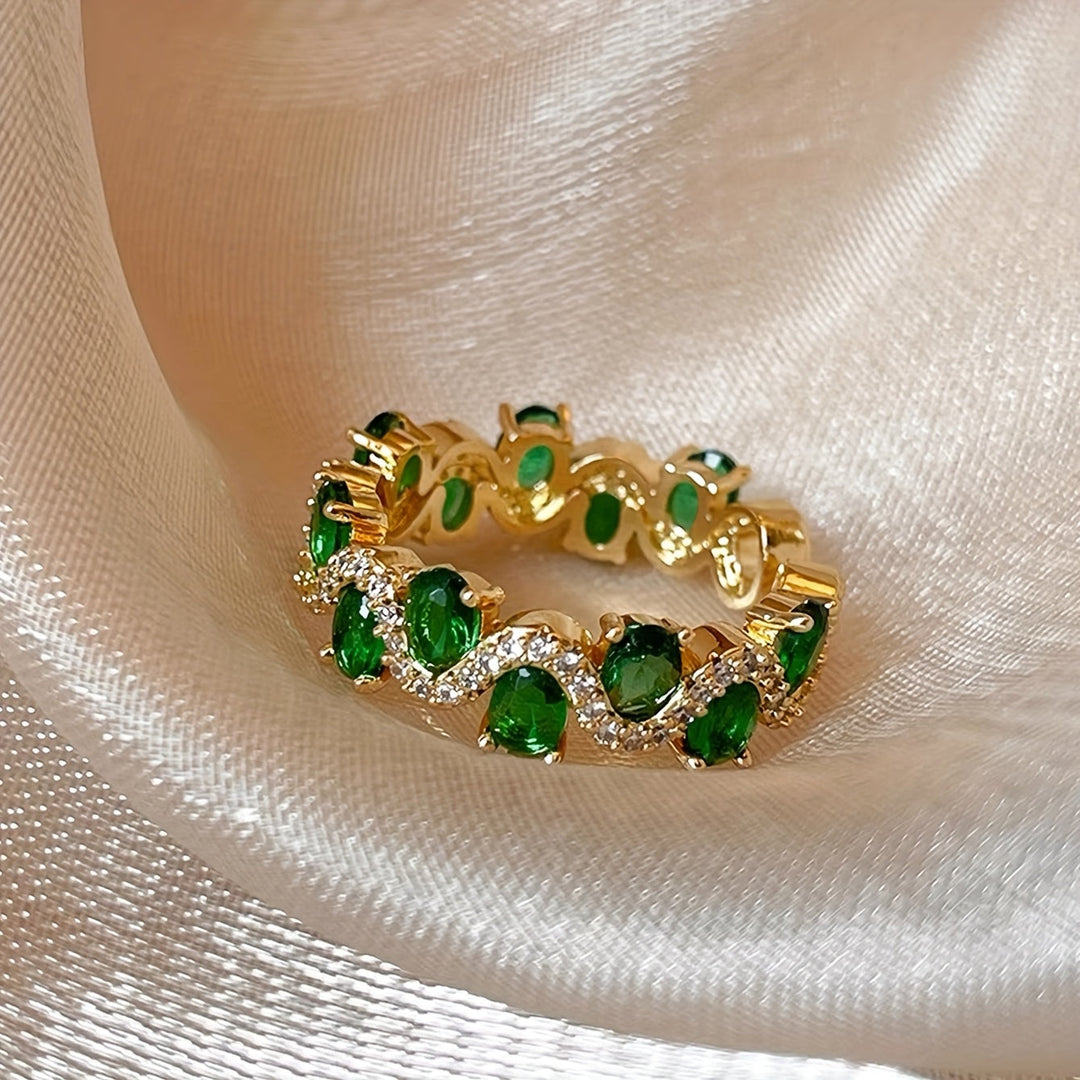 Open Sparkle Calira Emerald Ring | Gold-Tone