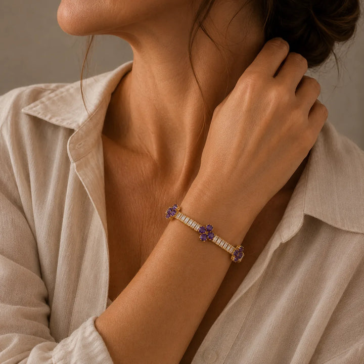 Clover Amethyst Gold-Tone Bracelet
