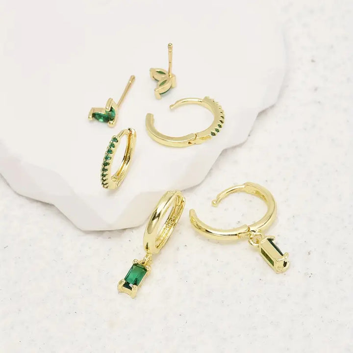 Fiorenza Viridelle Emerald Earrings Set | Gold-Tone