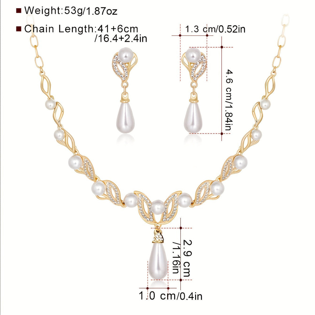Sophisticated Gold-Tone Pearl Teardrop Jewelry Set