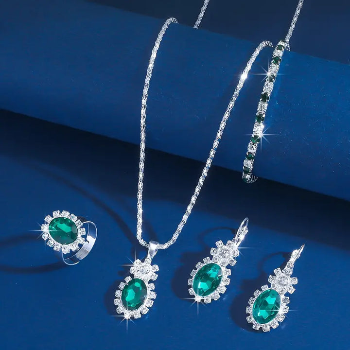Seloria Grevalyn Emerald Jewelry Set | Silver-Tone