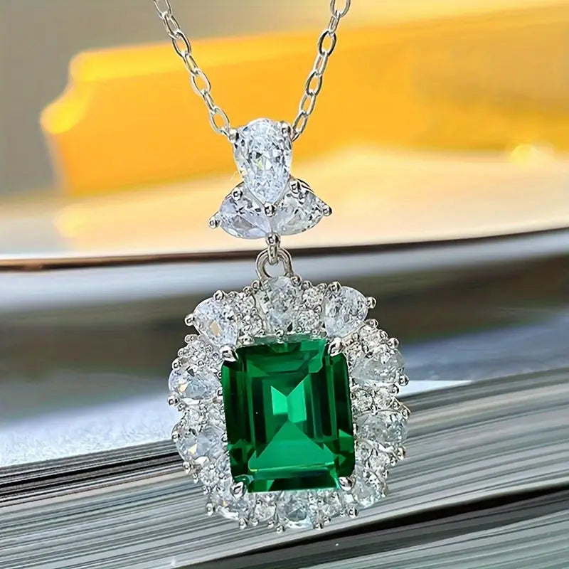 Meliora Brenswyn Emerald Necklace | Silver-Tone
