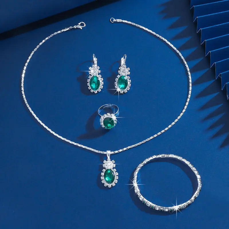 Seloria Grevalyn Emerald Jewelry Set | Silver-Tone