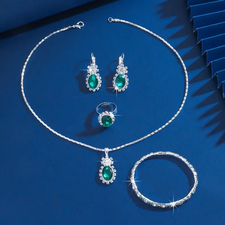 Seloria Grevalyn Emerald Jewelry Set | Silver-Tone