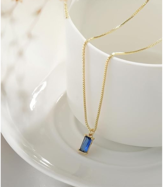 Minimalist Sapphire Pendant Necklace | Silver-Tone