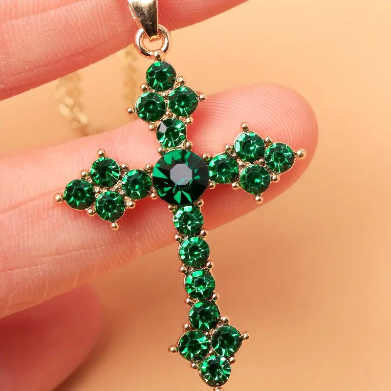Veridienne Croixheart Emerald Necklace | Gold-Tone