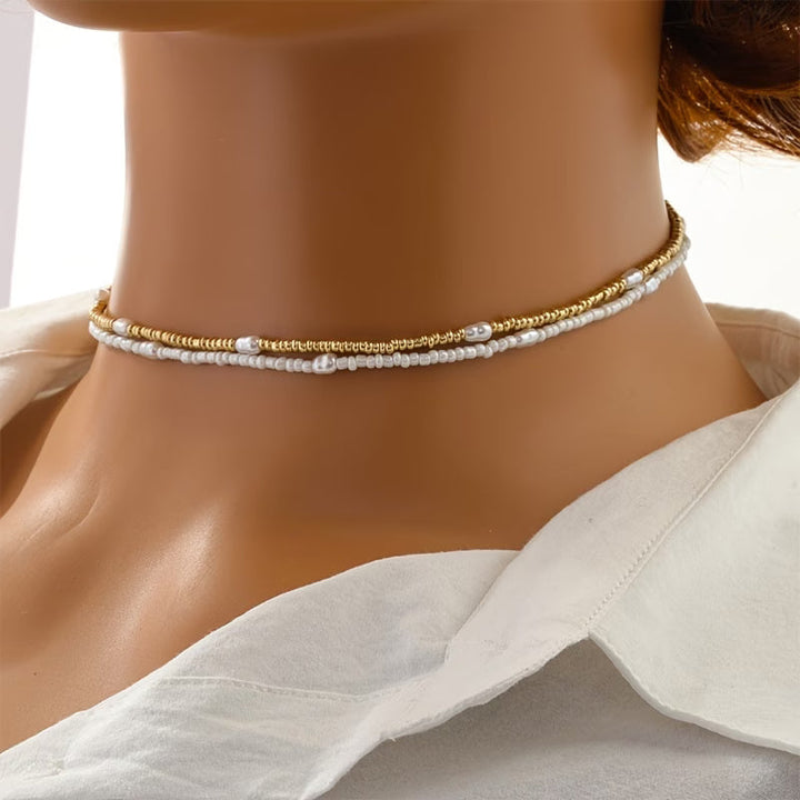 Layered Gold-Tone & Pearl Beaded Necklace Set
