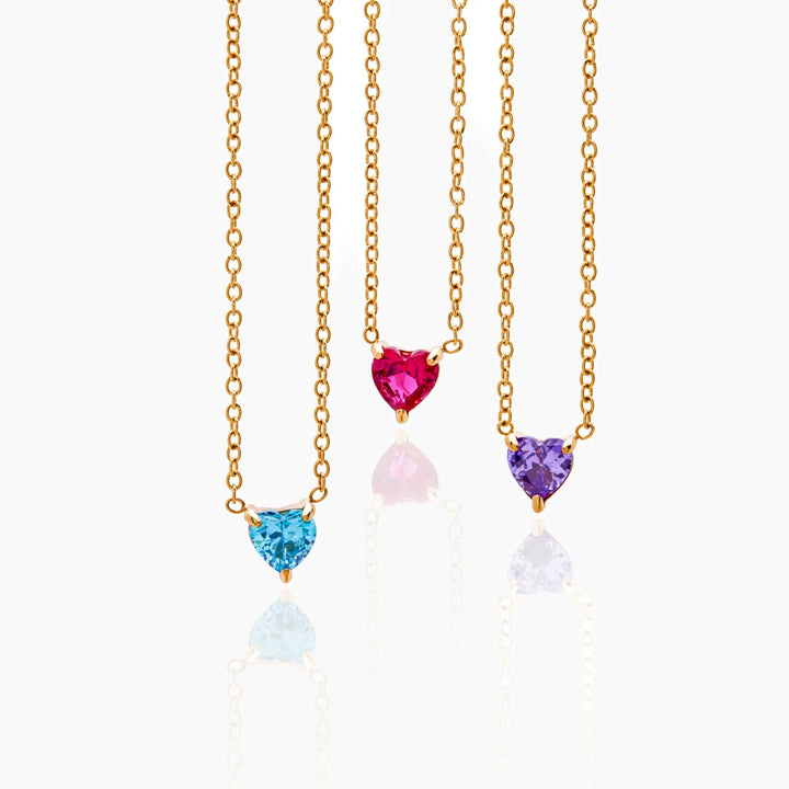 Heart Birthstone Necklace, close-up detail