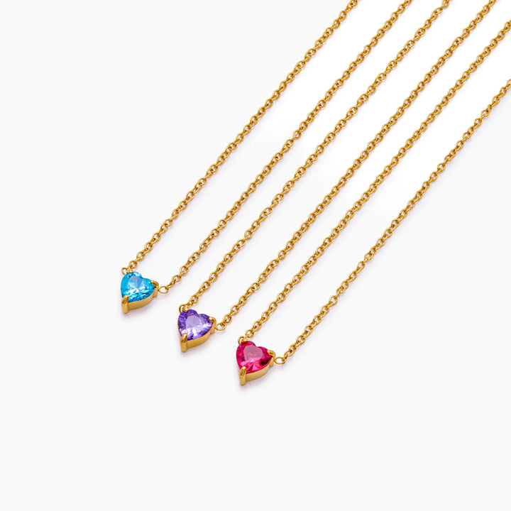 Heart Birthstone Necklace, shown on a plain background