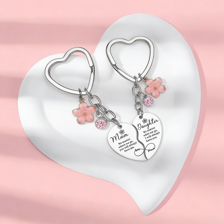 Mum and Daughter Matching Heart Keychain Set, shown on a plain background