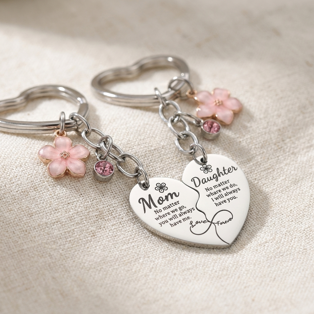 Mum and Daughter Matching Heart Keychain Set, both halves together
