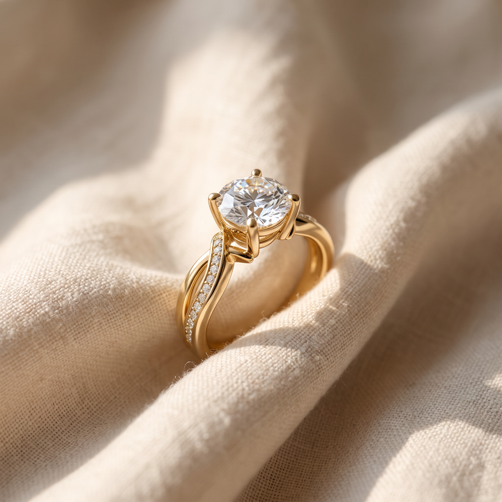 Vintage Braided Gold-Tone Ring with Zirconia Crystals