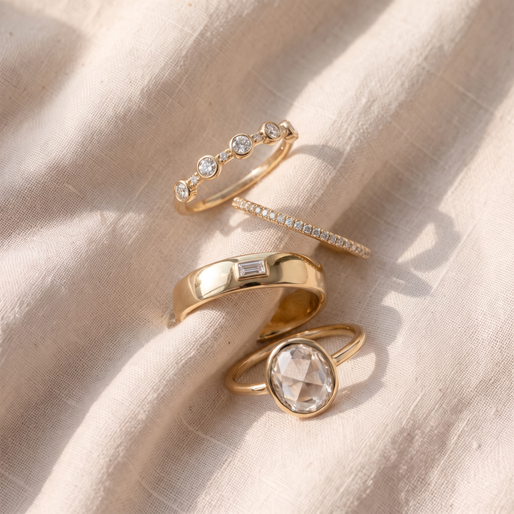 Vintage Gold-Tone Ring Set with Zirconia Crystals