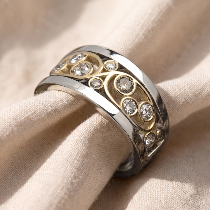 Vintage Two-Tone Ivy Ring with Zirconia Crystals