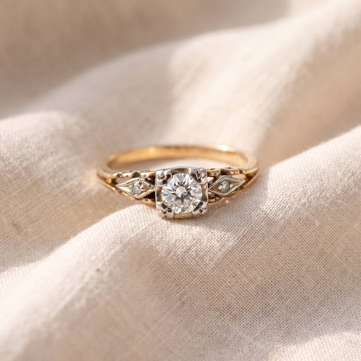 Vintage Delicate Gold-Tone Ring with Zirconia Crystals