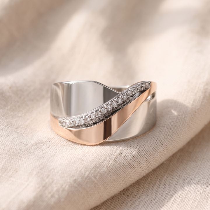 Vintage Rose Gold-Tone and Silver-Tone Ring with Zirconia Crystals