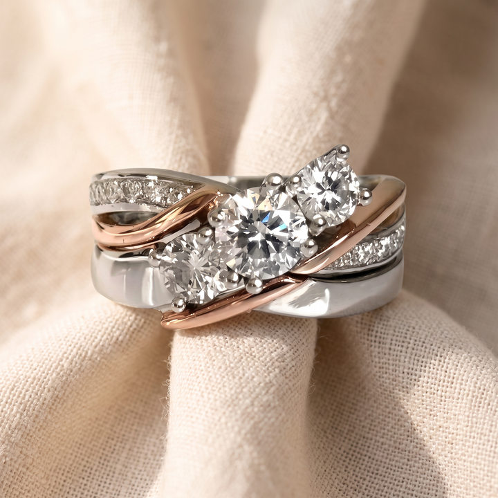 Vintage Two-Tone Ring with Zirconia Crystals