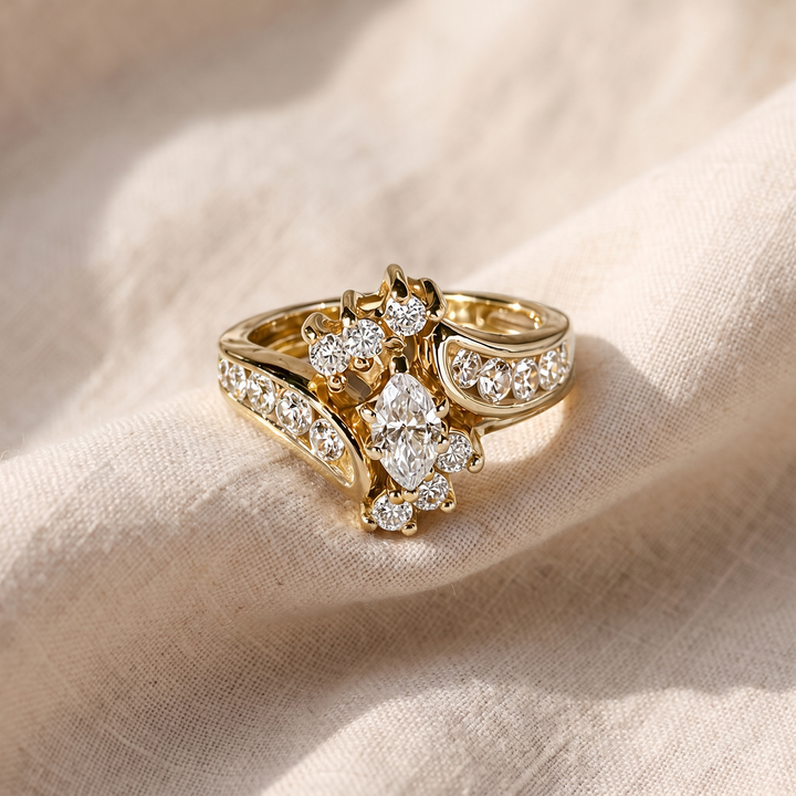 Vintage Gold-Tone Ring with Inlaid Zirconia Crystals