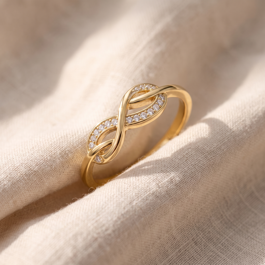Gold-Tone Infinity Ring with Chain Detail
