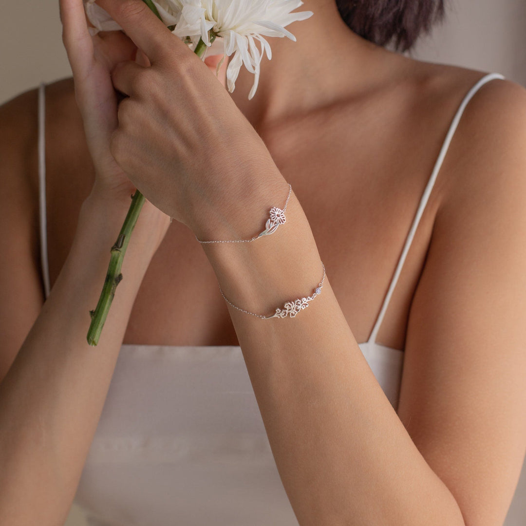 Fiona Birth Flower and Birthstone Bracelet, worn, side view