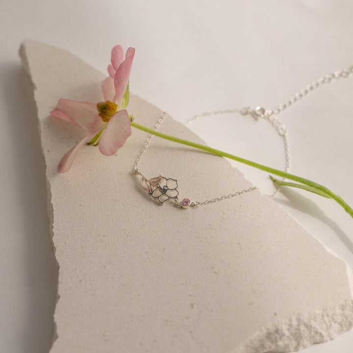 Fiona Birth Flower and Birthstone Bracelet, shown on the model