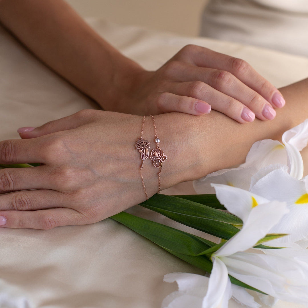 Fiona Birth Flower and Birthstone Bracelet, worn on the wrist 2