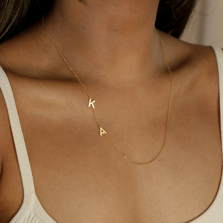 Side Initials Necklace, styled on the model