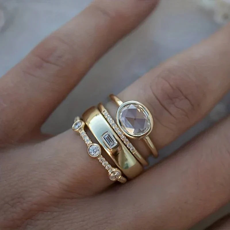 Vintage Gold-Tone Ring Set with Zirconia Crystals