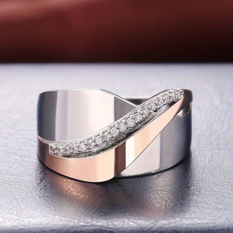 Vintage Rose Gold-Tone and Silver-Tone Ring with Zirconia Crystals