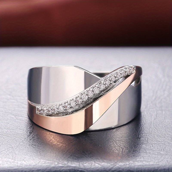 Vintage Rose Gold-Tone and Silver-Tone Ring with Zirconia Crystals