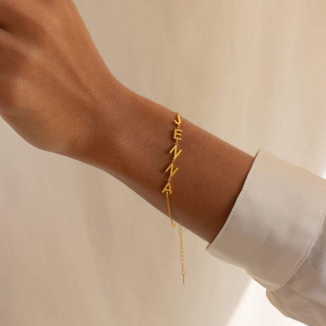 Golden Bond Name Bracelet, close-up on the wrist