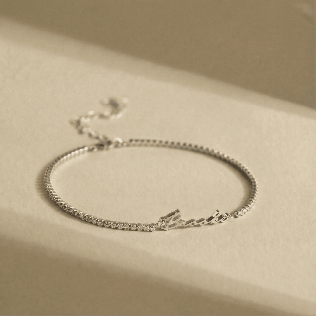 Zircone Personalised Name Bracelet, worn, side view